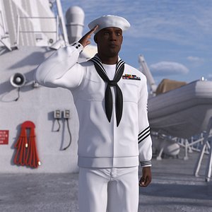 3D Black Man US Navy Sailor Salutes