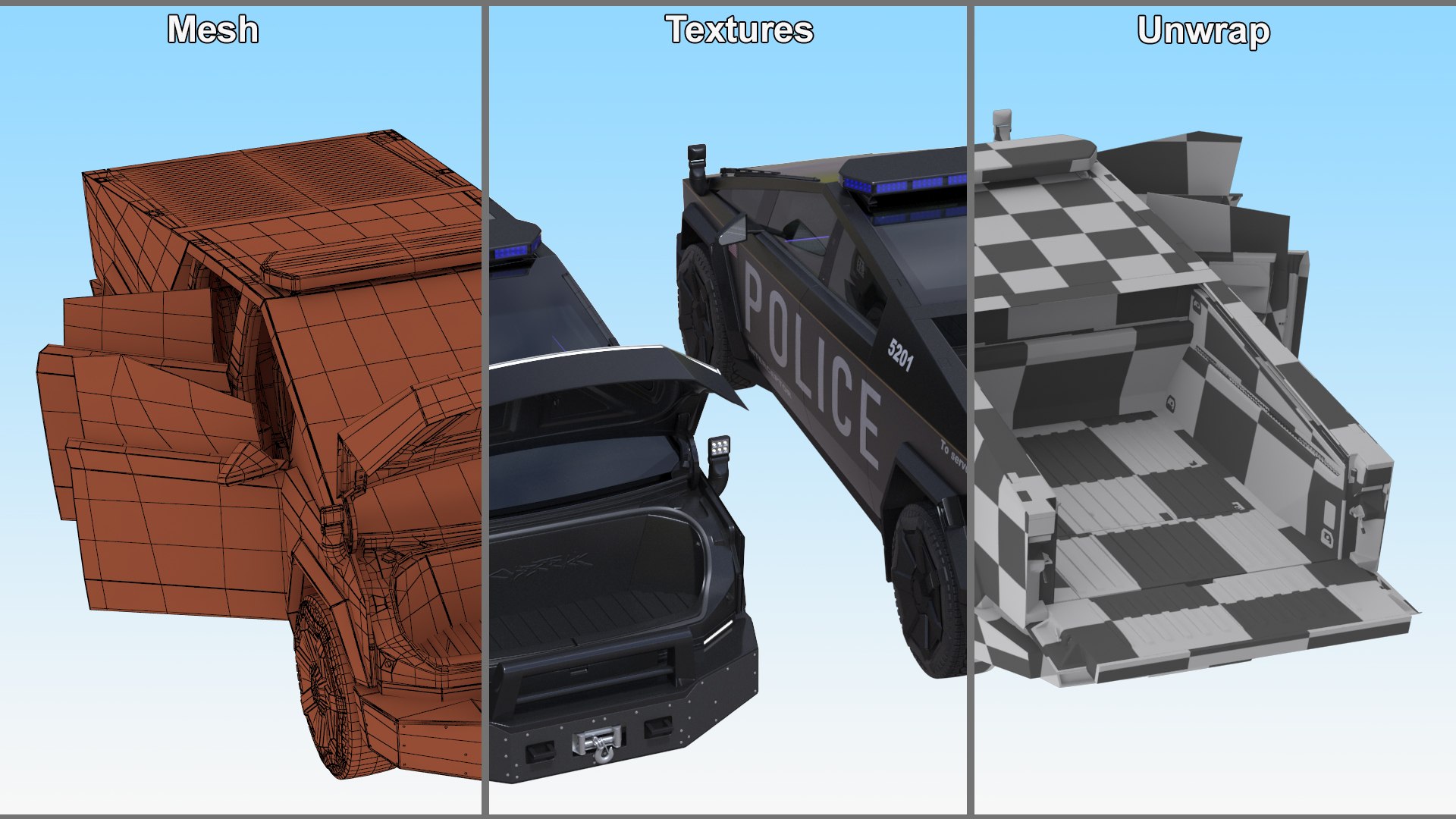 Tesla Cybertruck Police Car 3D model https://p.turbosquid.com/ts-thumb/QU/mIs0oZ/6l/teslacybertruckpolicecarc4dmodel031/jpg/1726021043/1920x1080/fit_q87/74d0a03c87375fe7c5de7275fc699c1ac0578823/teslacybertruckpolicecarc4dmodel031.jpg