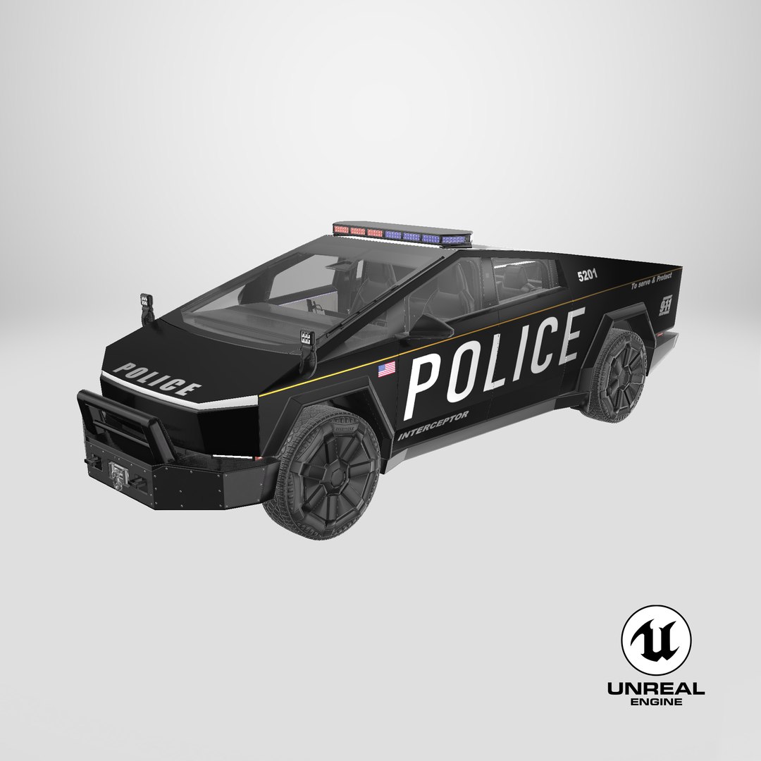 Tesla Cybertruck Police Car 3D model https://p.turbosquid.com/ts-thumb/QU/mIs0oZ/N0/stemcell_unreal_render/png/1731603050/1920x1080/fit_q87/60f42d592a09d72c99605997800fcdb46b48ac31/stemcell_unreal_render.jpg