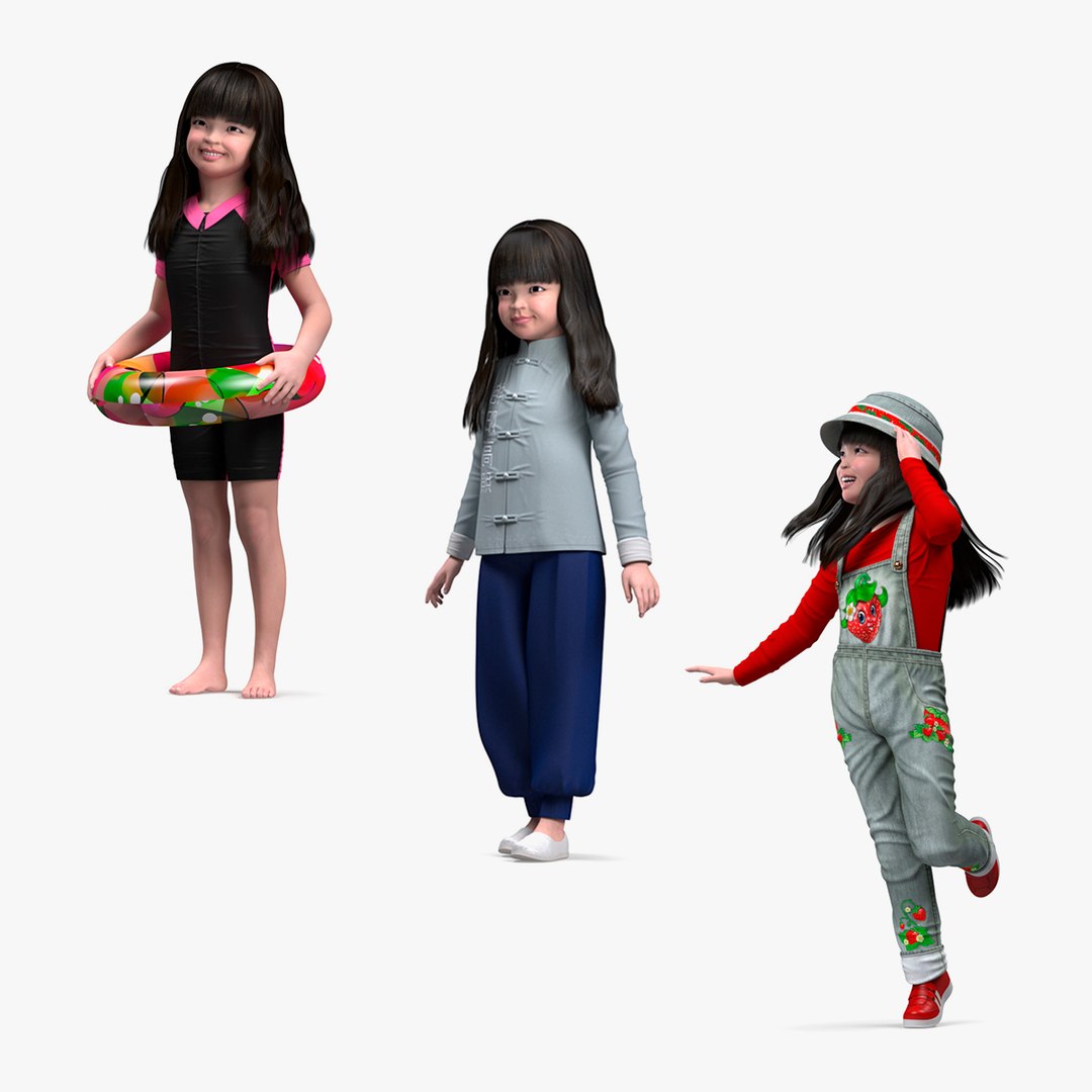 Rigged Asian Girl Childs Collection 3D model preview