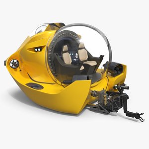Compact Research Sub with Robotic Arm Yellow Rigged for Cinema 4D