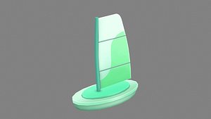 3D Cartoon green sailboat
