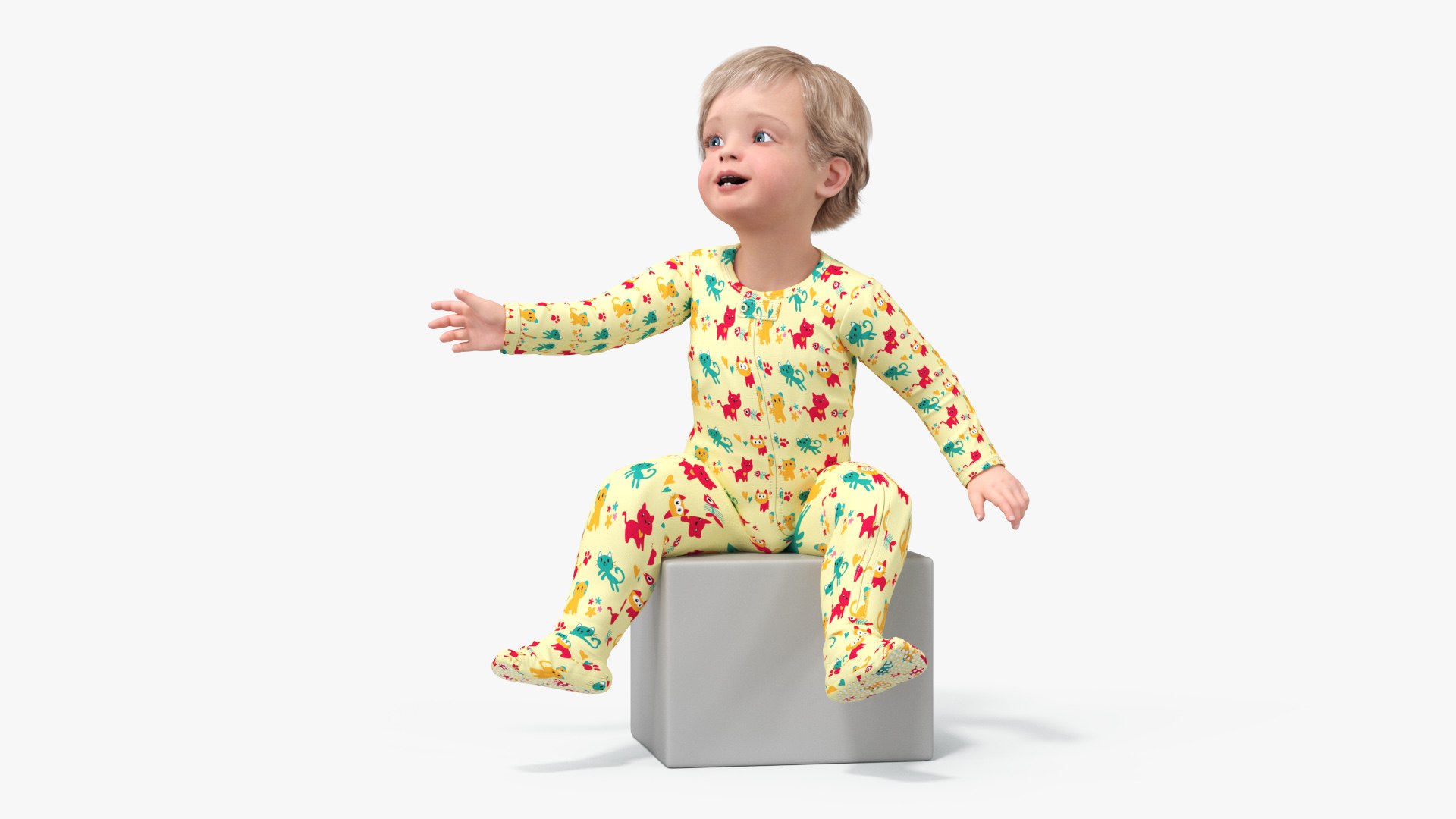 Toddler Aged 1 Year in Pajamas Sitting Pose 3D model preview