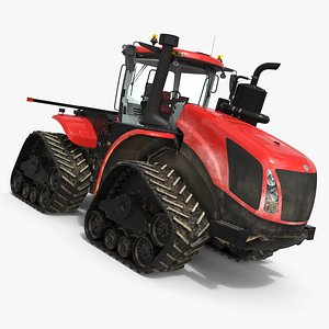 Tracked Agricultural Tractor Red Dirty Simplified 3D model