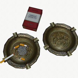 Ashtray and cigarettes pack 3D model