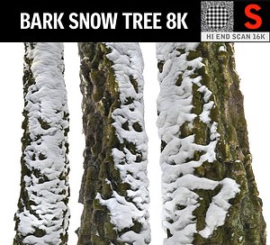 3D bark snow tree 8k