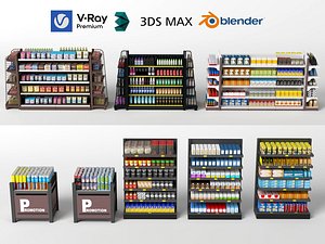 Supermarket Shelf Collection with Groceries 3D