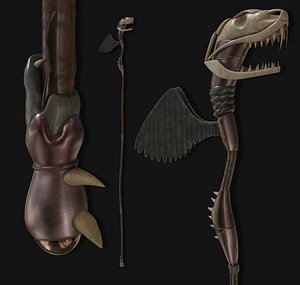 Flying Snake Skull Staff 3D