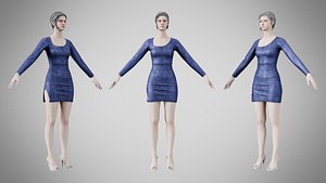 3D Dress 54 Midnight Blue Velvet With Design model
