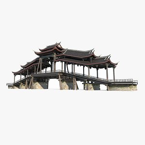 Ancient Asian architecture Wind and rain Bridge 3D model