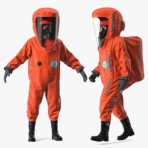 3D model Heavy Duty Chemical Protective Suit Red Rigged for Cinema 4D
