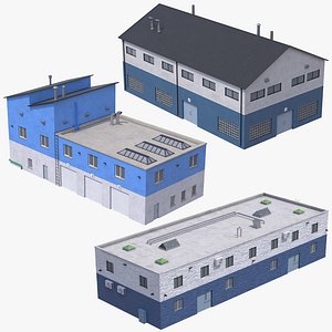 3 Blue Industrial Buildings Collection 3D model