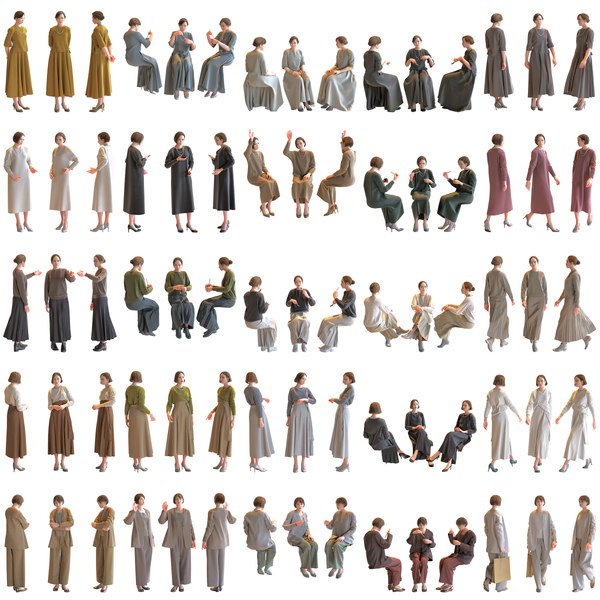 3D Posed Asian Smart Casual Woman Collection - 25 Models model