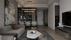 3D Living Room - Kitchen Interior 10 model