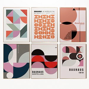 Bauhaus Red Purple Poster Set 3D model