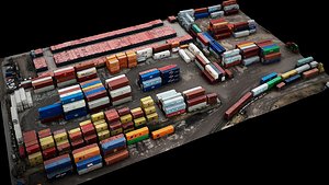 cargo containers storage industrial terrain drone scan 3D model