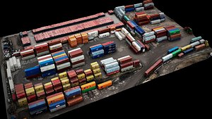 cargo containers storage industrial terrain drone scan