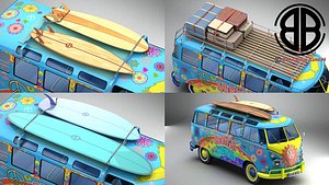 3D volkswagen samba 1963 hippie
