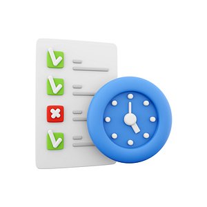 clock and checklist time concept icon 3D model