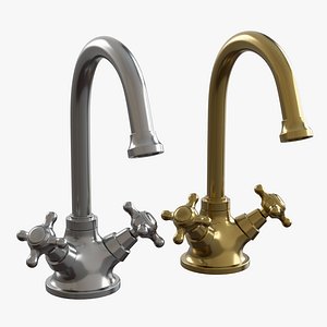 3D Vintage Kitchen Faucet - Chrome  Brass 3D Model