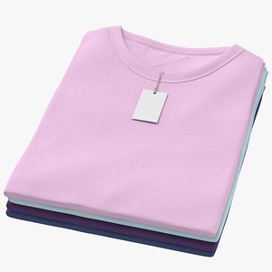 3D model Female Crew Neck Folded Stacked With Tag Color Variations 03