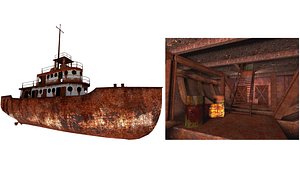 3D old abandoned ship interior