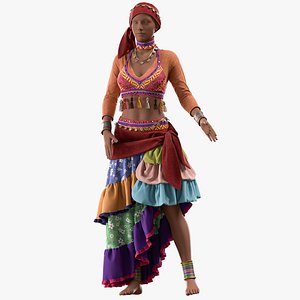 3D female romani dance outfit with texture and smart material model