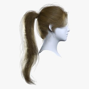 3D Modern Swept Ponytail with Side Bangs - Real-time Hair Cards model