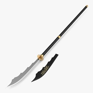 Japanese Samurai Naginata Yari Sword 3D Models Set