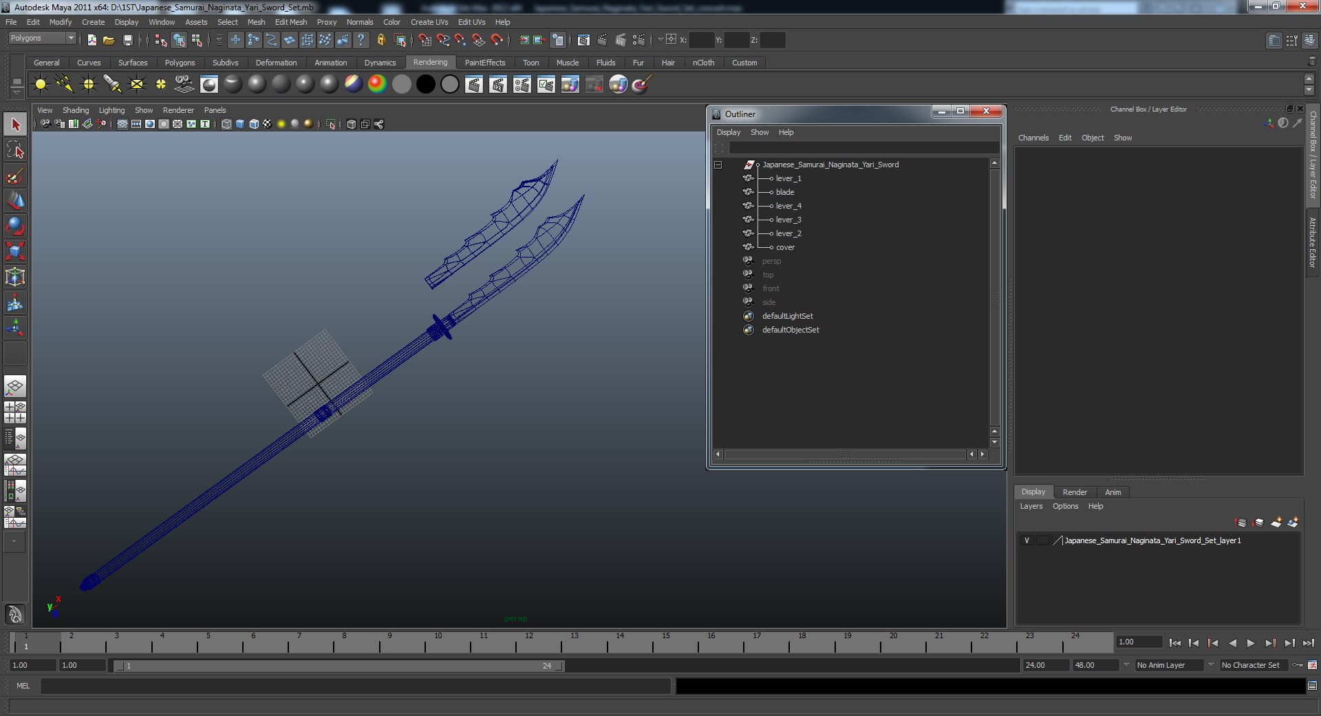 Japanese Samurai Naginata Yari Sword 3D Models Set 3D model preview