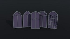 Low-poly Cartoon fantasy gothic windows Polygonal Style