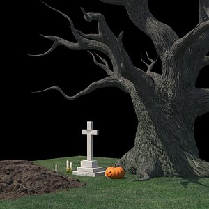 Grave with Freshly Dug Soil and Glowing Pumpkin Fur