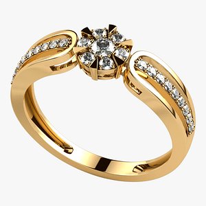 Triangle Prongs Fashion Gold Ring 3D