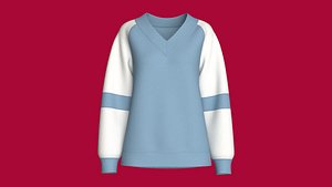 3D Girls Long V-Neck Raglan Sweatshirt