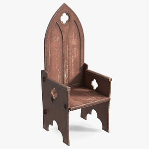Old Gothic Medieval High Back Chair 3D