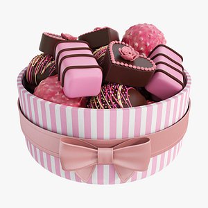 3D Chocolate striped pink round box model