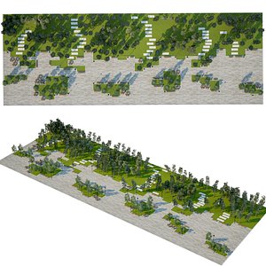 Park with conifer forest and Biophilic Seating
