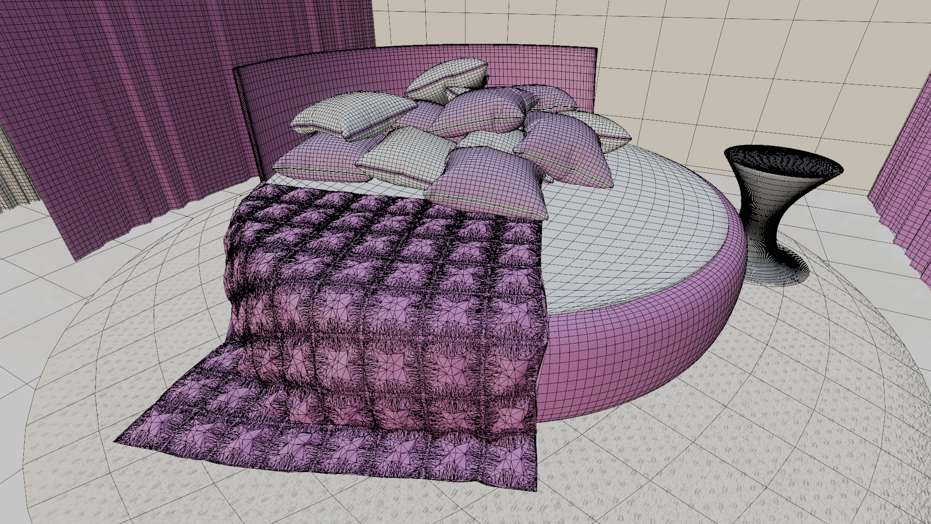 Elegant Round Bed Bedroom Interior Scene 3D - TurboSquid 2425894