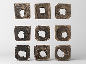 Natural Wood Cross Section Slab With Hole Wall Decor Asset 3D model