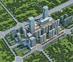 3D model Modern Urban Complex - Twin Office Towers