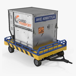 Airport Transport Trailer Low Bed Platform with Container 3D Model