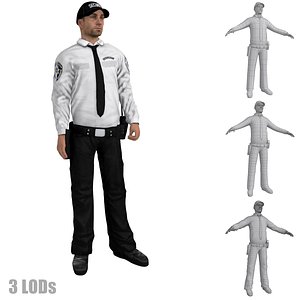 Security Guard 4 LOD's Rigged
