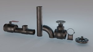 Industrial Pipe  Valve Kit Modular PBR Game Ready Pack 3D model