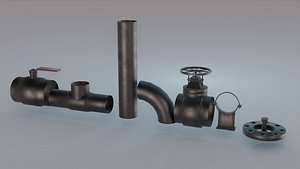 Industrial Pipe Valve Kit Modular PBR Game Ready Pack