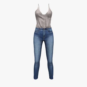 Tucked in Loose Top and Jeans 3D model