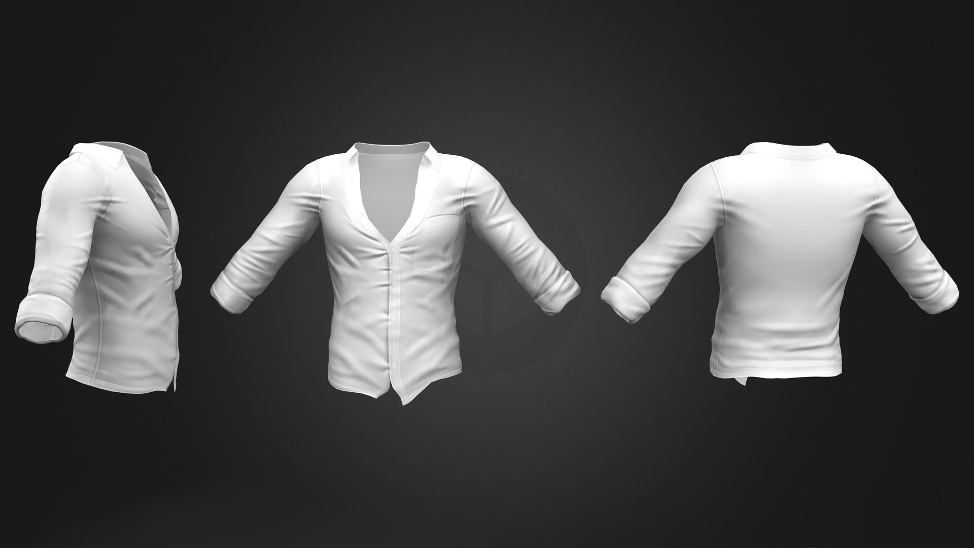 Open Chest Regular Collar Rolled Sleeves Tucked In Shirt 3D Model ...