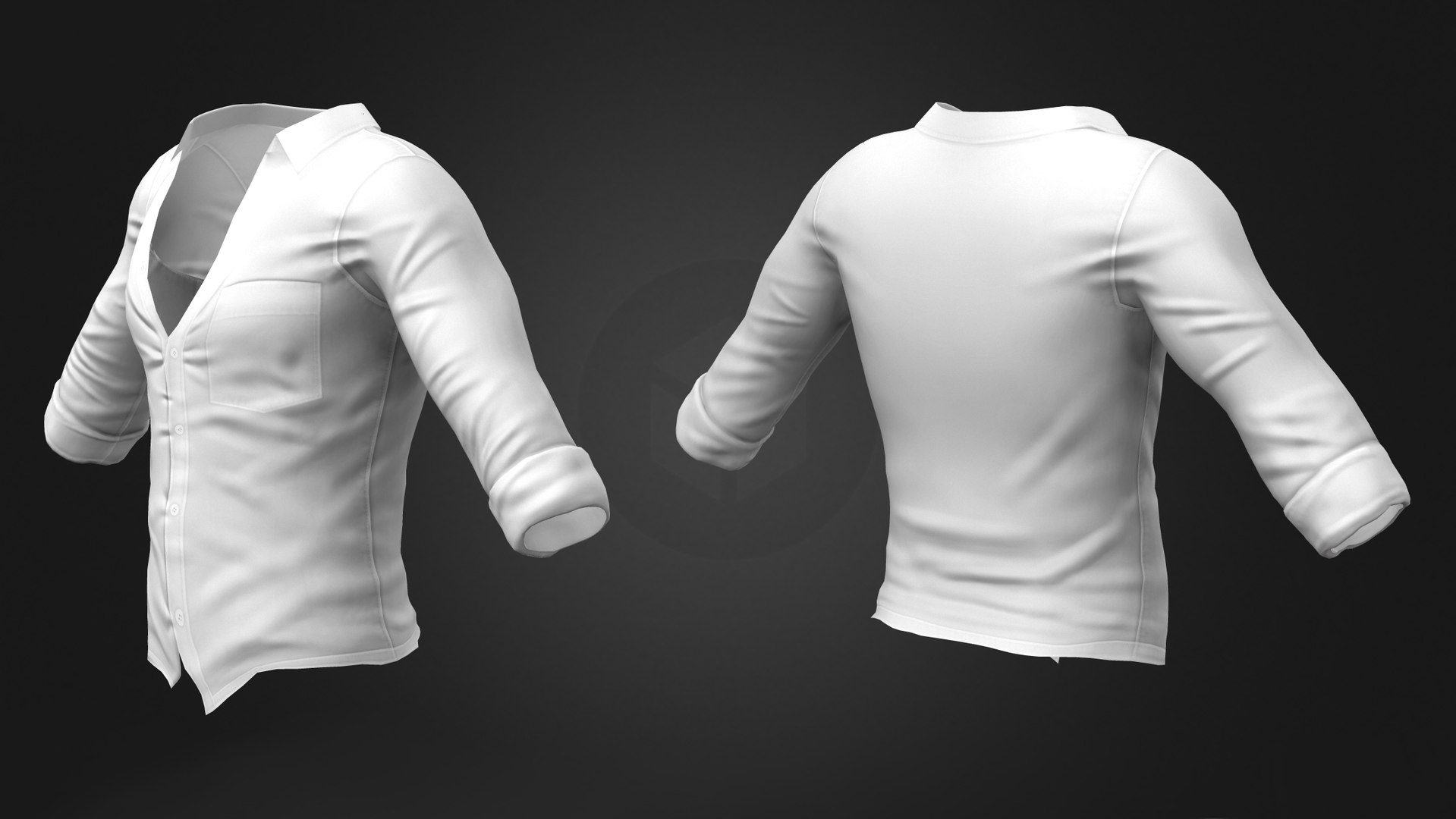 Open Chest Regular Collar Rolled Sleeves Tucked In Shirt 3D Model ...