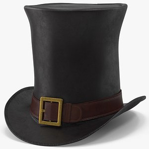 3D Leather Top Hat Black with Buckle v 2