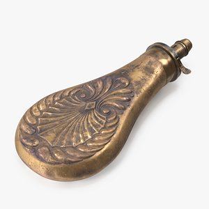 Antique Brass Gunpowder Flask Ornate Engraving 3D model