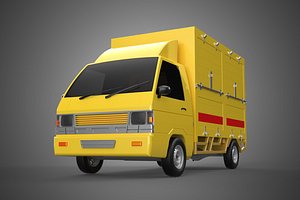 3D GENERIC YELLOW SMALL DELIVERY TRUCK EXPRESS BOX PICKUP CARGO VAN model